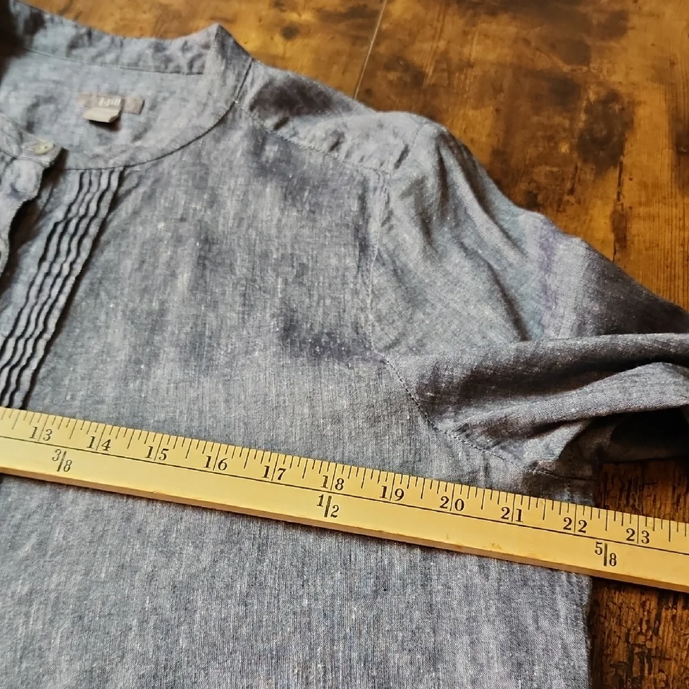J. JILL | Linen‎ Blend Blue Gray Button-Down Tunic Dress Duster | L Petite
